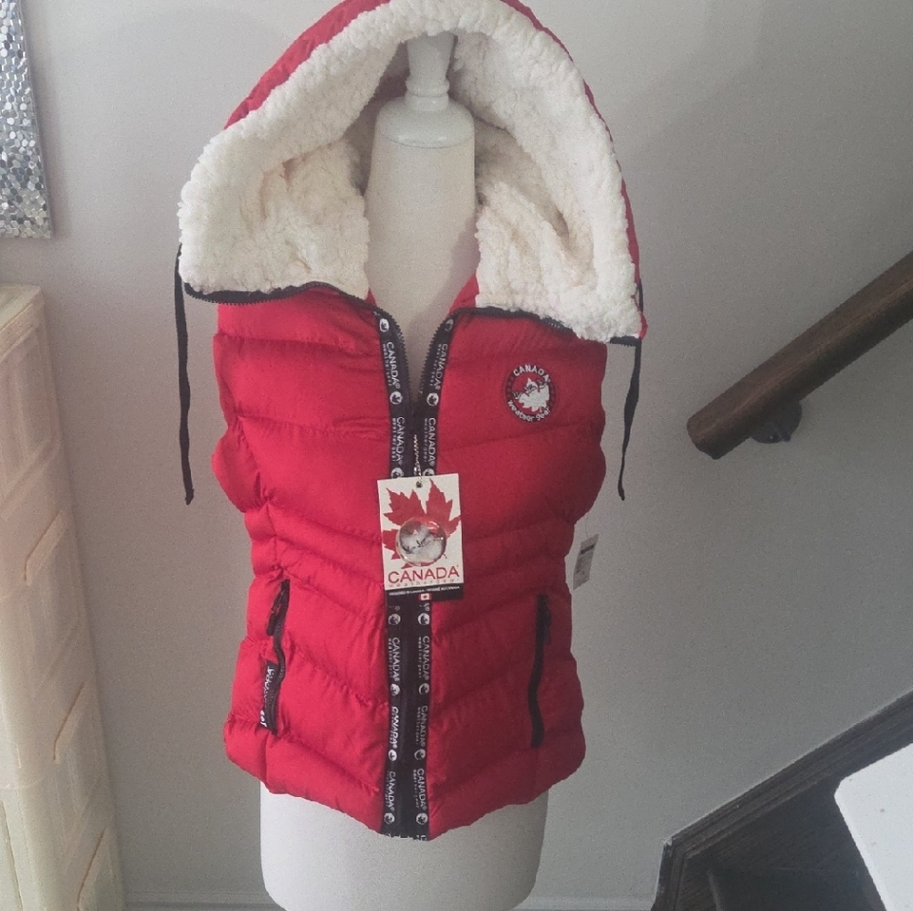 Girl's Red Hooded Vest with Faux Fur by Canada Weather Gear